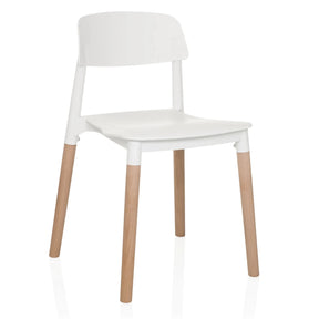 Sedia a quattro gambe SCANDI E bianca con gambe in legno chiaro e schienale curvo di hjh LIVING