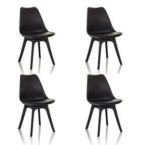 Quattro sedie a conchiglia nere SCANDI P dal design minimalista con quattro gambe di hjh OFFICE
