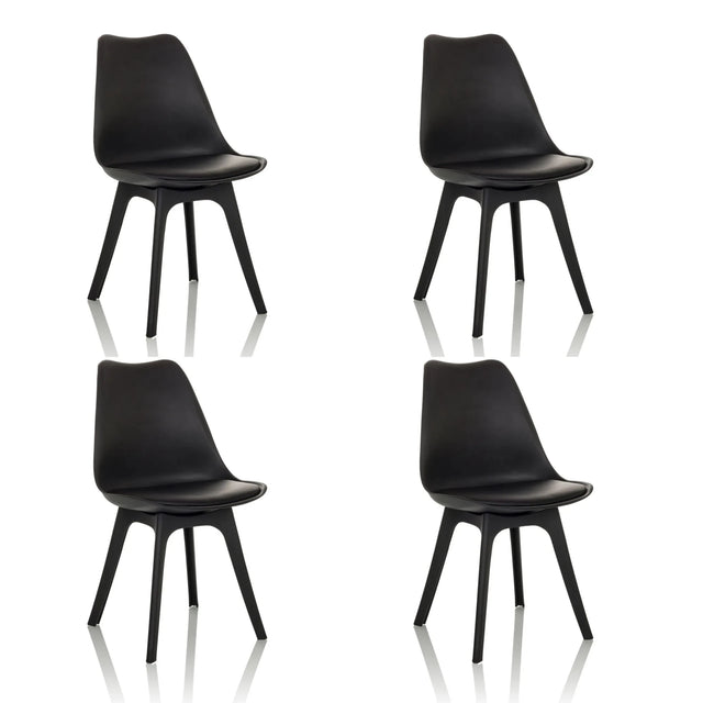 Quattro sedie a conchiglia nere SCANDI P dal design minimalista con quattro gambe di hjh OFFICE