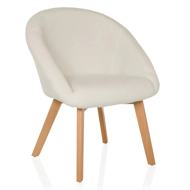 Sedia imbottita SCANDI TED con rivestimento bianco e quattro gambe in legno chiaro di hjh LIVING