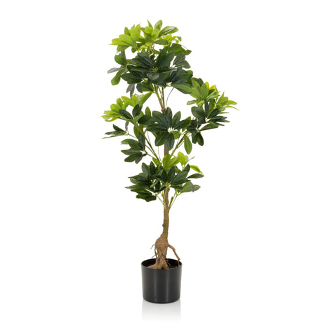 Piante artificiali verdi SCHEFFLERA con foglie lucide in un vaso nero di hjh OFFICE