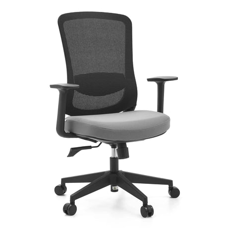 Sedia Home Office Sedito con schienale in rete nera, seduta grigia e braccioli di hjh OFFICE