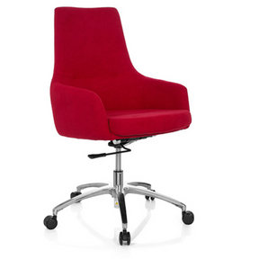 Sedia Home Office SHAKE 100 con rivestimento in tessuto rosso e base a stella in metallo lucido di hjh OFFICE