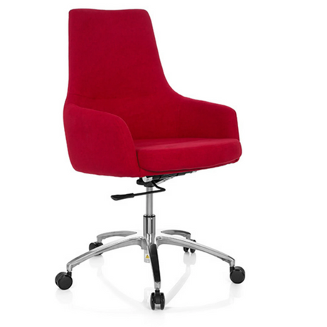 Sedia Home Office SHAKE 100 con rivestimento in tessuto rosso e base a stella in metallo lucido di hjh OFFICE