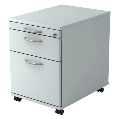Cassettiera con rotelle SIGNA AC20 grigia in metallo con maniglie ad arco e quattro ruote di hjh OFFICE PRO