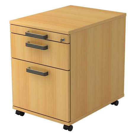 Cassettiera con rotelle SIGNA AC20 in plastica color faggio con tre cassetti e maniglie a coste di hjh OFFICE PRO