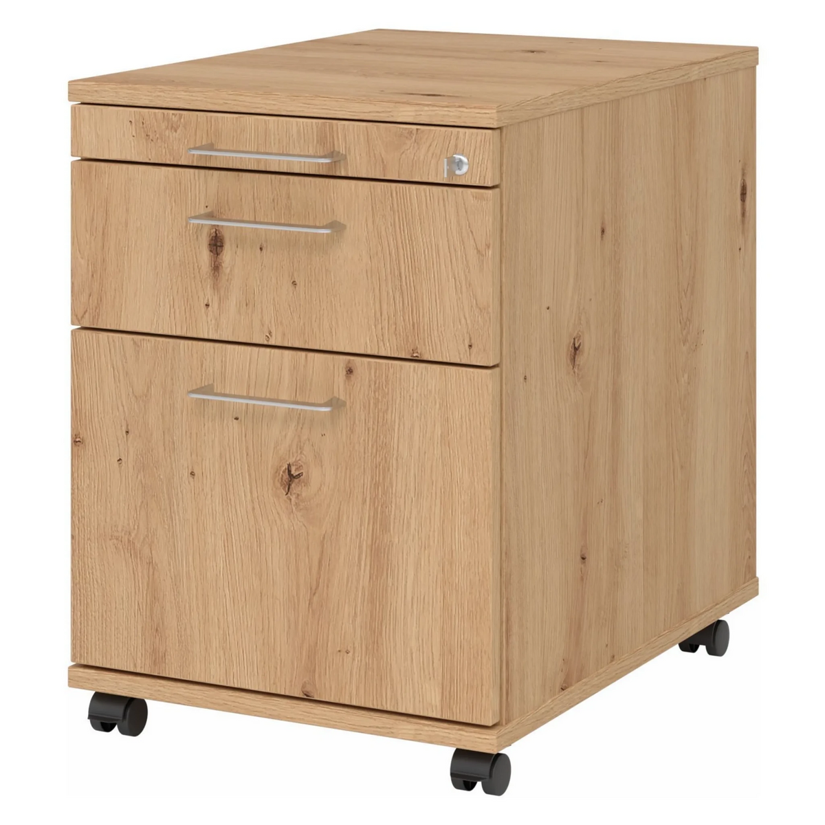 Cassettiera con rotelle SIGNA AC20 in frassino rovere con maniglie a ponte argentate e ruote di hjh OFFICE PRO