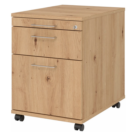 Cassettiera con rotelle SIGNA AC20 in frassino rovere con maniglie a ponte argentate e ruote di hjh OFFICE PRO