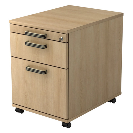 Cassettiera con rotelle SIGNA AC20 in rovere con tre cassetti e maniglie a righe di hjh OFFICE PRO