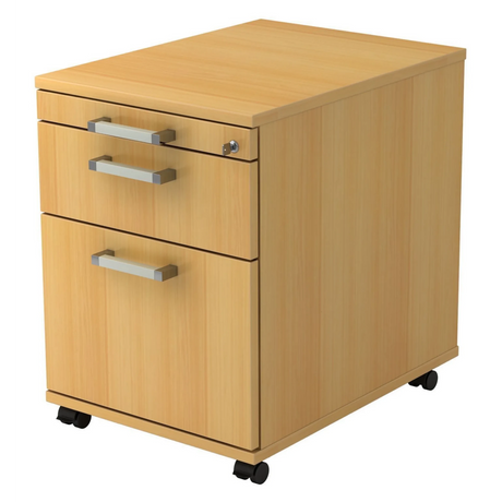 Cassettiera con rotelle SIGNA AC20 in effetto faggio con tre cassetti e maniglie cromate di hjh OFFICE PRO