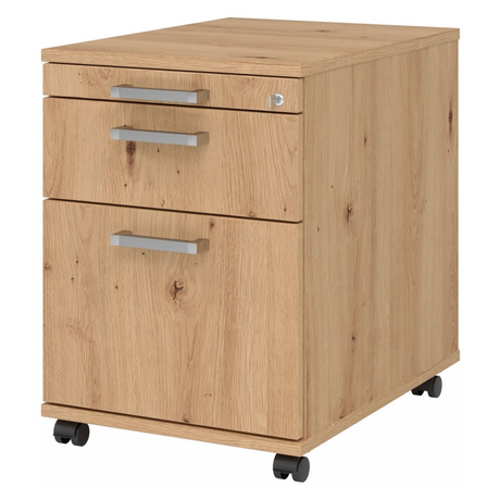 Cassettiera con rotelle SIGNA AC20 in effetto rovere con maniglie in cromo argento e ruote di hjh OFFICE PRO