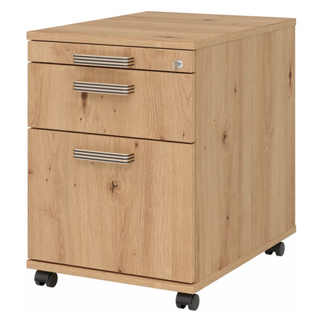 Cassettiera con rotelle SIGNA AC20 in aspetto rovere frassino con tre maniglie a righe di hjh OFFICE PRO