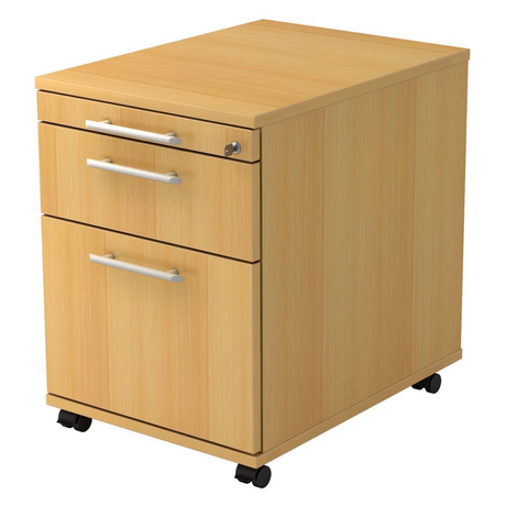 Cassettiera con rotelle SIGNA AC20 effetto faggio con tre cassetti, maniglie a barra e ruote di hjh OFFICE PRO