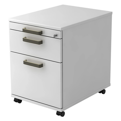 Cassettiera con rotelle SIGNA AC20 bianca con maniglie in plastica a righe di hjh OFFICE PRO