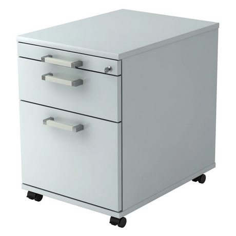 Cassettiera con rotelle SIGNA AC20 grigia in metallo con maniglie cromate e ruote di hjh OFFICE PRO