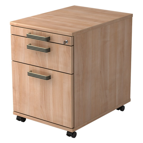Cassettiera con rotelle SIGNA AC20 in aspetto noce con tre maniglie a strisce di hjh OFFICE PRO