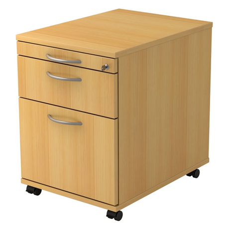 Cassettiera con rotelle SIGNA AC20 in effetto faggio con tre cassetti, maniglie a arco e ruote di hjh OFFICE PRO