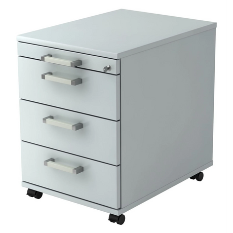 Cassettiera con rotelle SIGNA AC30 grigia in metallo con quattro cassetti e maniglie cromate di hjh OFFICE PRO