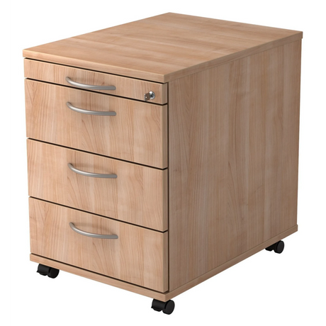 Cassettiera con rotelle SIGNA AC30 in aspetto noce con tre cassetti e maniglie ad arco di hjh OFFICE PRO