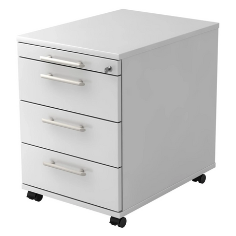 Cassettiera con rotelle SIGNA AC30 bianca con quattro cassetti, maniglie a barra e rotelle di hjh OFFICE PRO