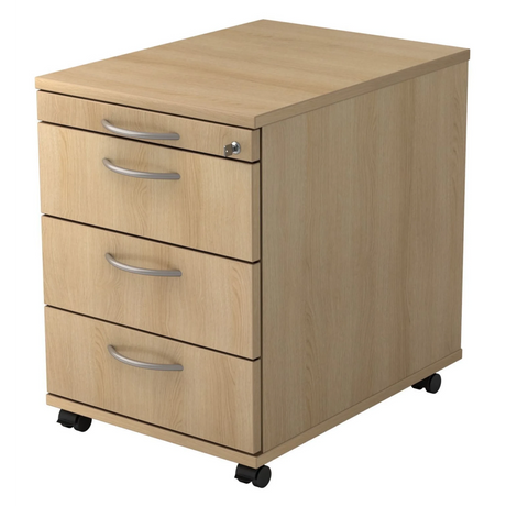 Cassettiera con rotelle SIGNA AC30 effetto rovere con tre cassetti e maniglie a ponte di hjh OFFICE PRO