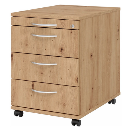 Cassettiera con rotelle SIGNA AC30 in effetto rovere aster con tre cassetti e maniglie a ponte di hjh OFFICE PRO