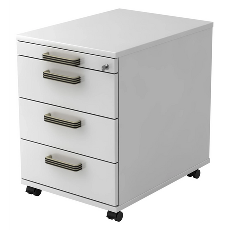 Cassettiera con rotelle SIGNA AC30 bianca con maniglie in plastica scanalate e quattro cassetti di hjh OFFICE PRO