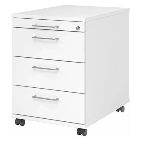 Cassettiera con rotelle SIGNA AC30 bianca in metallo con quattro cassetti e maniglie a ponte di hjh OFFICE PRO