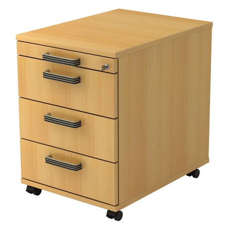 Cassettiera con rotelle SIGNA AC30 in effetto faggio con quattro cassetti e maniglie a strisce di hjh OFFICE PRO