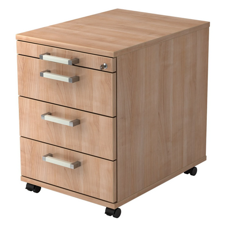 Cassettiera con rotelle SIGNA AC30 in essenza di noce con quattro cassetti e maniglie cromate di hjh OFFICE PRO