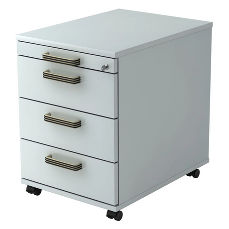 Cassettiera con rotelle System SIGNA AC30 grigia in plastica con quattro maniglie a strisce di hjh OFFICE PRO
