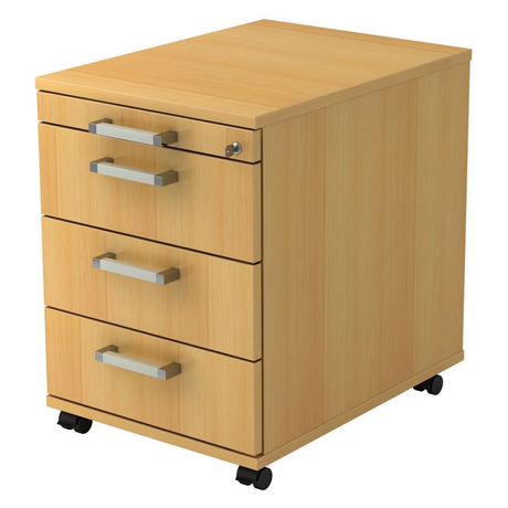 Cassettiera con rotelle SIGNA AC30 effetto faggio con quattro cassetti e maniglie cromate di hjh OFFICE PRO