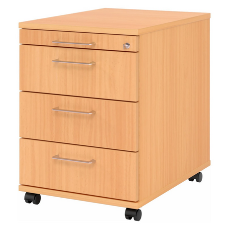 Cassettiera con rotelle SIGNA AC30 in effetto faggio con quattro cassetti e maniglie in metallo di hjh OFFICE PRO