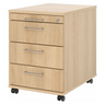 Cassettiera con rotelle SIGNA AC30 in effetto rovere con quattro cassetti e maniglie a ponte argentate di hjh OFFICE PRO