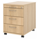 Cassettiera con rotelle SIGNA AC30 in effetto rovere con quattro cassetti e maniglie a ponte argentate di hjh OFFICE PRO