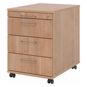 Cassettiera con rotelle SIGNA AC30 in aspetto noce con quattro cassetti e maniglie a ponte di hjh OFFICE PRO