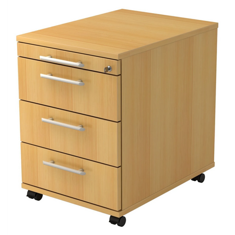 Cassettiera con rotelle SIGNA AC30 in decoro color faggio con quattro cassetti e maniglie a barra di hjh OFFICE PRO