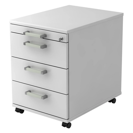 Cassettiera con rotelle SIGNA AC30 in metallo bianco con quattro cassetti e maniglie cromate di hjh OFFICE PRO