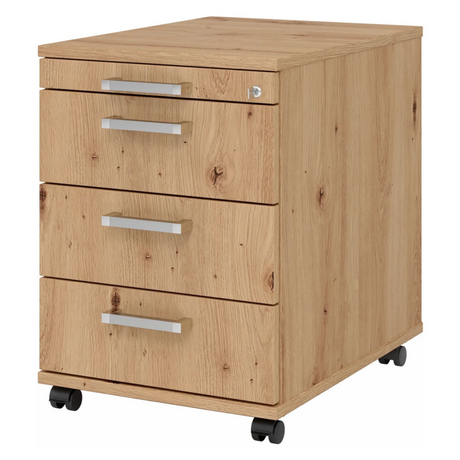 Cassettiera con rotelle SIGNA AC30 in rovere aster con tre cassetti e maniglie cromate di hjh OFFICE PRO