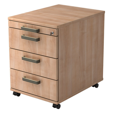 Cassettiera con rotelle SIGNA AC30 in aspetto noce con quattro cassetti e maniglie zigrinate di hjh OFFICE PRO