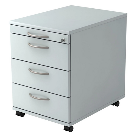 Cassettiera con rotelle SIGNA AC30 grigia in metallo con quattro maniglie a arco e ruote di hjh OFFICE PRO