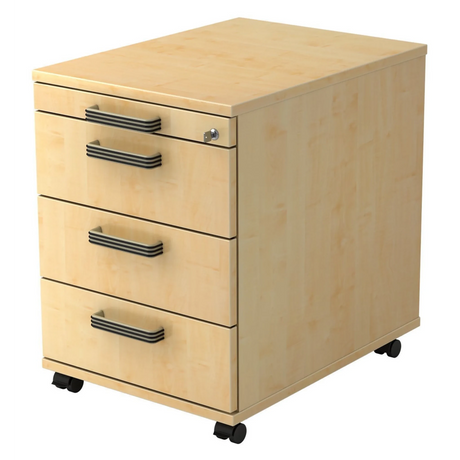 Cassettiera con rotelle SIGNA AC30 in effetto acero con tre cassetti, maniglie a righe e ruote di hjh OFFICE PRO