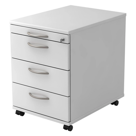 Cassettiera con rotelle SIGNA AC30 bianca in metallo con quattro cassetti e maniglie ad arco di hjh OFFICE PRO