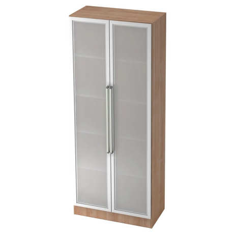 Mobile archivio SIGNA G 7100G in effetto noce con due ante in vetro satinato e maniglie cromate di hjh OFFICE PRO