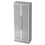 Mobile archivio grigio SIGNA G 7100G con due ante in vetro satinato e maniglie cromate di hjh OFFICE PRO