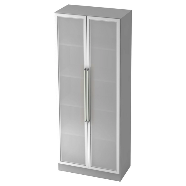 Mobile archivio grigio SIGNA G 7100G con due ante in vetro satinato e maniglie cromate di hjh OFFICE PRO