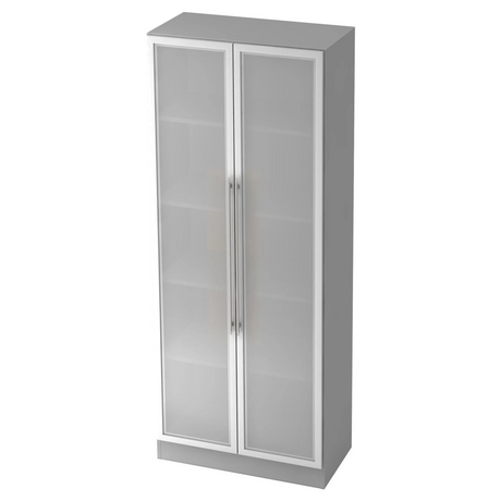 Mobile archivio grigio SIGNA G 7100G con due ante in vetro satinato e maniglie a barra argentate di hjh OFFICE PRO