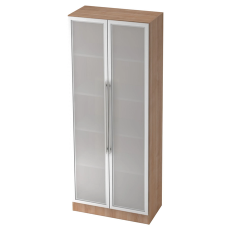 Mobile archivio SIGNA G 7100G effetto noce con due ante in vetro opaco e maniglie a barra argentate di hjh OFFICE PRO