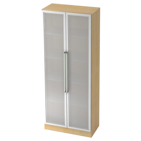 Mobile archivio SIGNA G 7100G in effetto acero con ante in vetro satinato e maniglie in cromo argento di hjh OFFICE PRO