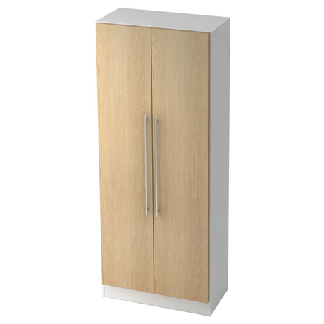 Armadio SIGNA G 7200 in bianco e rovere con due ante e lunghe maniglie a barra di hjh OFFICE PRO